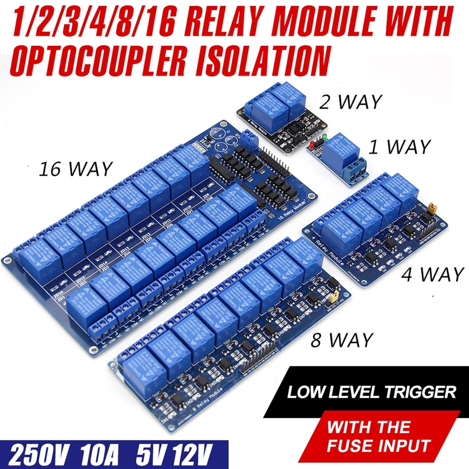 5V 12V Low Level Trigger 1 2 4 8 16 Channel Relay Module Interface Board Shield for AVR DSP ARM MCU(4 Way 12v Relay)