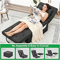 Vista 3 de Sofá cama, sofá cama, futón convertible 4 en 1, sofá otomano plegable con respaldo ajustable para sala de estar, apartamento, oficina, no requiere