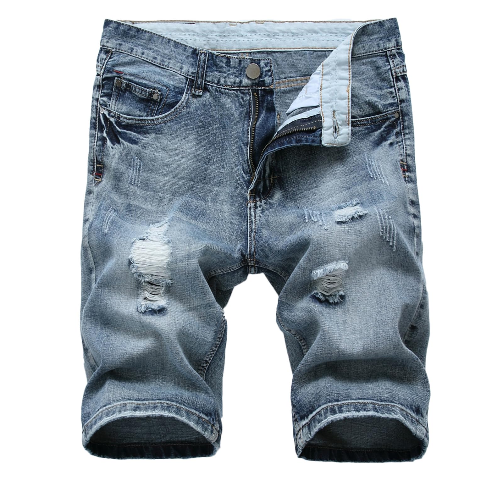 ZH8FCHAN Men’s Denim Shorts Ripped Distressed Short Jeans Casual Classic Straight Fit Jorts