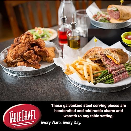 Miniatura 3 de Tablecraft GP10 - Bandejas galvanizadas para servir, platos redondos, textura de guijarros, 10.5 pulgadas, plata, 12 unidades, apilables, para