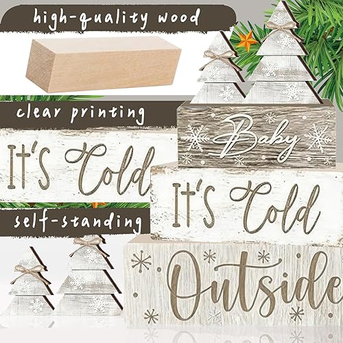 Miniatura 3 de 4 piezas de decoraciones de Navidad para interior - Decoración de mesa de árbol de Navidad para el hogar - Centro de mesa de madera para la mesa -