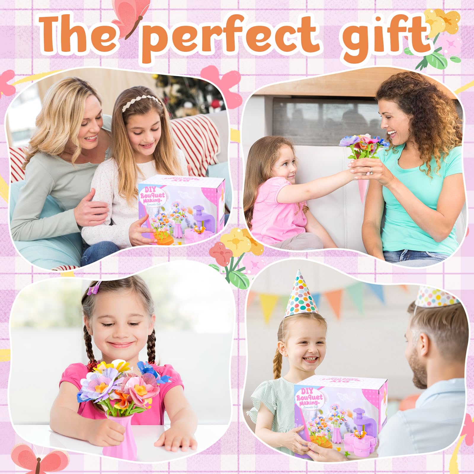 YUTUY Kit Bricolage Floral Enfant avec Machine à Fleurs et Vase, Jouet Fleurs Fille 3-9 Ans