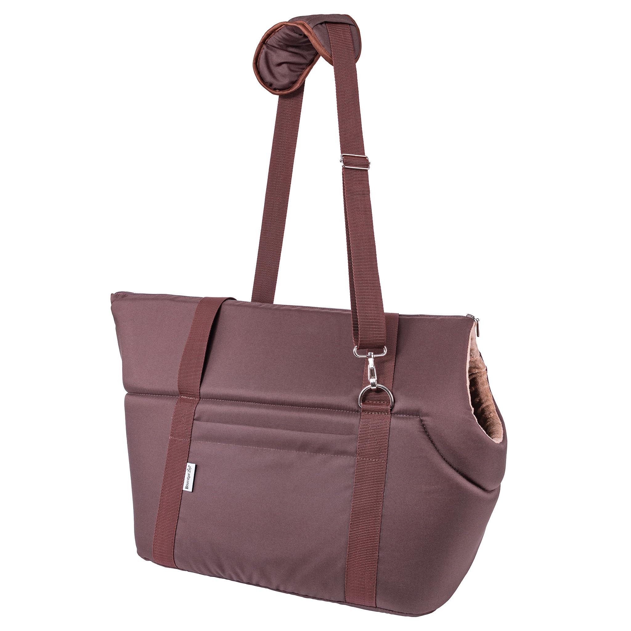 BOUTIQUE ZOO Transportín para perros XL hasta 15 kg, bolsa de transporte grande para perros y gatos medianos – suave, plegable y lavable – 52 × 35 × 39 cm – marrón beige/minky