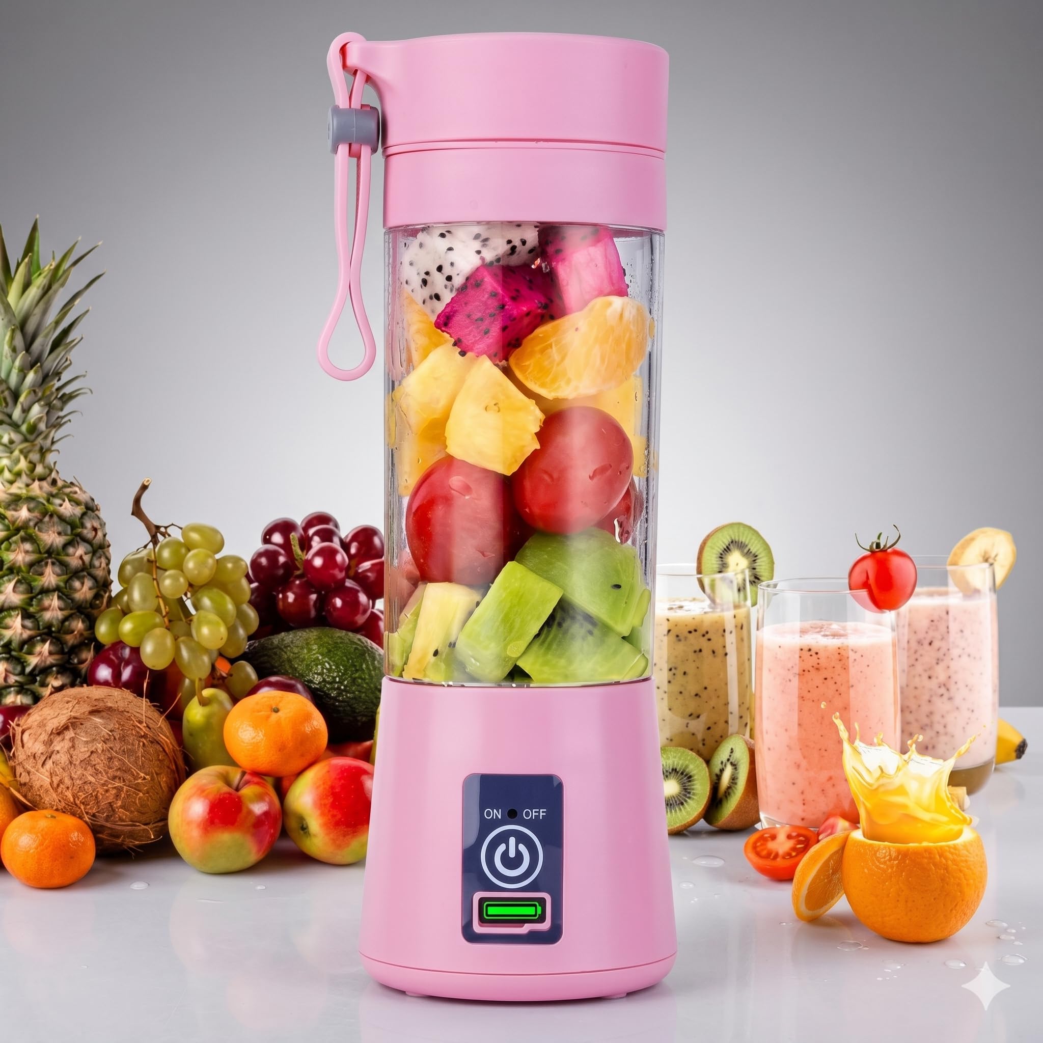 Portable USB Electric Blender Juicer Cup 380ml Smoothie Maker Bottle with 4 Blades, Rechargeable Mini Juice Maker Machine for Fruits & Vegetables, Personal Mixer Grinder for Shakes, Smoothies-image-48