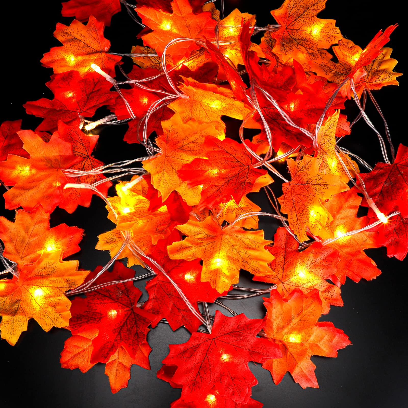 Thanksgiving Decorations, Maple Leaves String Lights Fall Garland with Lights 9.8FT 30 LED, Battery Operated Halloween String Lights Fall Decor for Home Farmhouse Thanksgiving Harvest Holiday