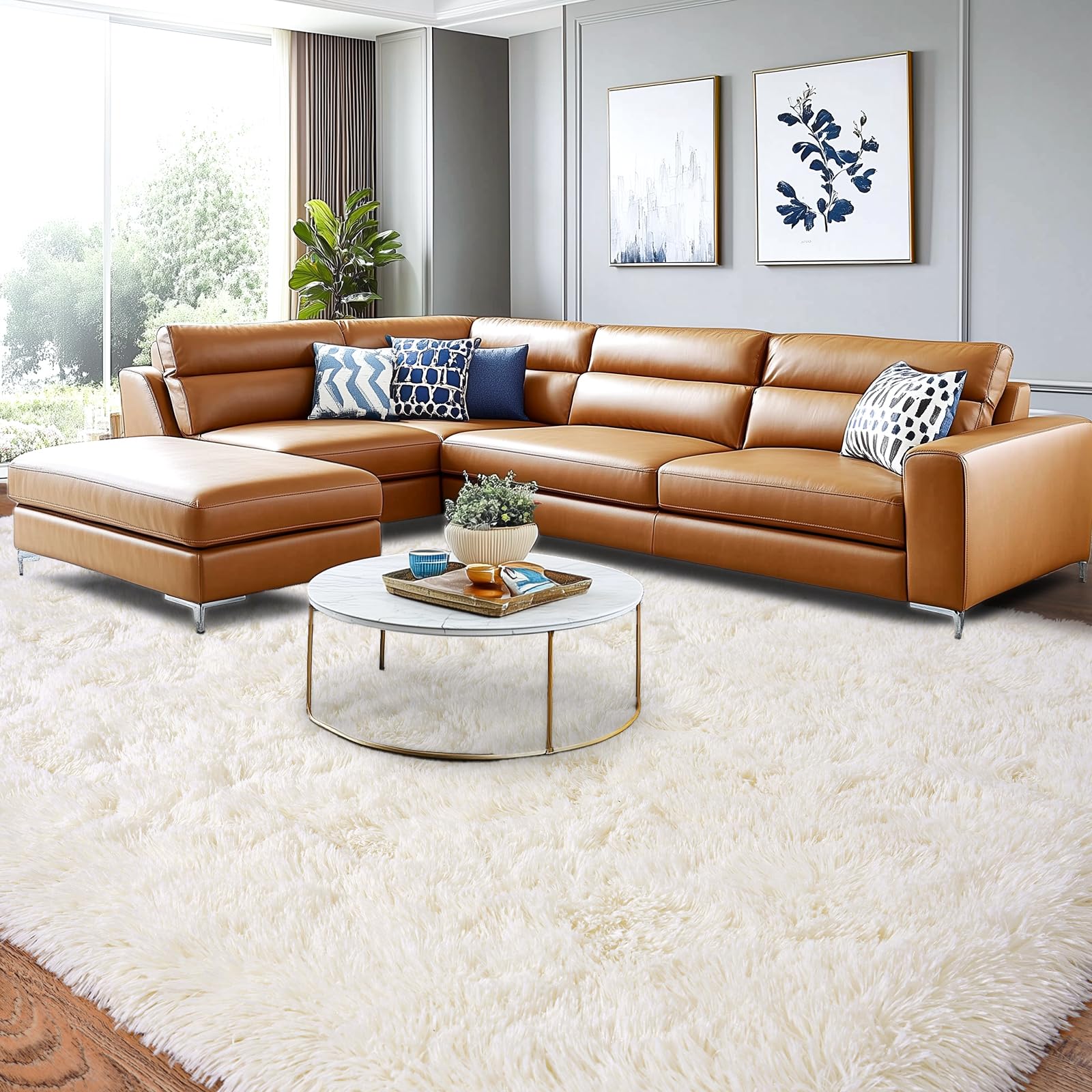 Großer Teppich Wohnzimmer 200x300 Hochflor Flauschig, Schlafzimmerteppich Langflor Creme, rutschfest Weich Shaggy Teppich für Kinderzimmer Teenager Schlafsaal