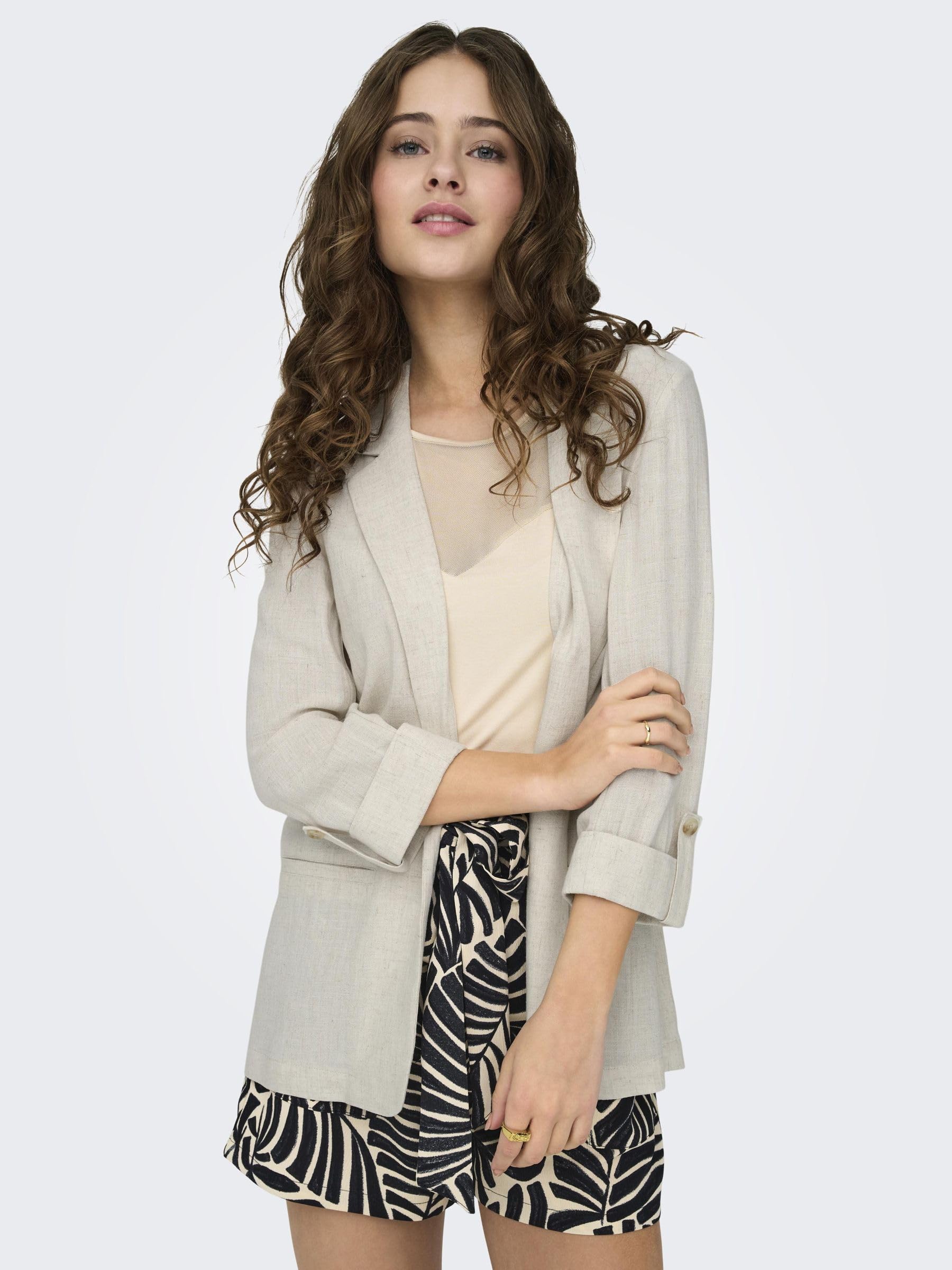 ONLY Onlsiesta 3/4 Open Linen Bl Blazer TLR, Moonbeam, 40 Mujeres
