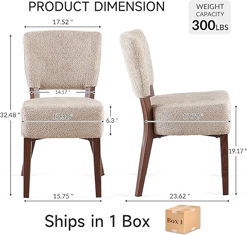 Miniatura 2 de Juego de 2 sillas de comedor tapizadas, modernas sillas de cocina apilables de tela de mediados de siglo con patas de metal de grano de madera de