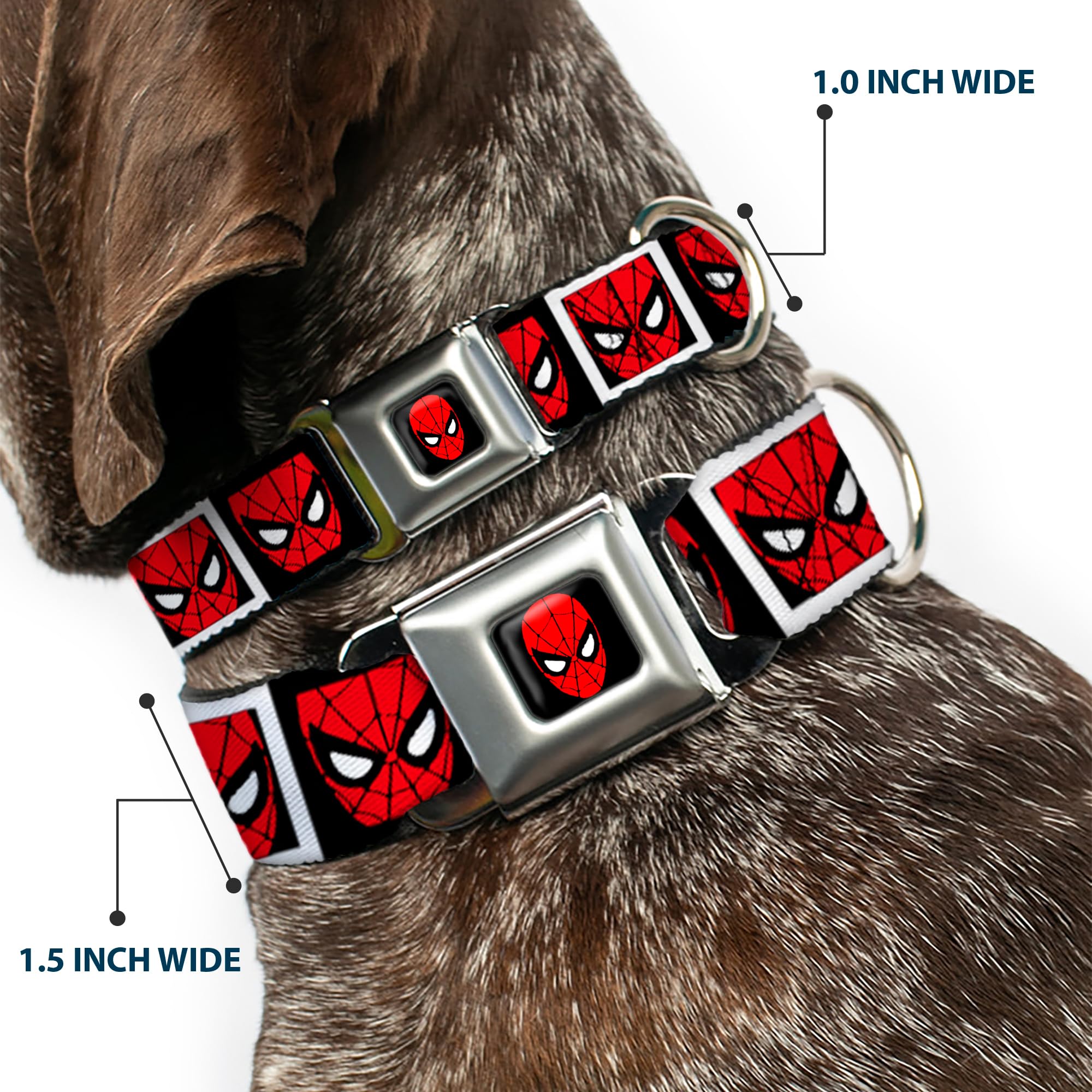 Buckle-Down Obroża dla psa z klamrą pasa bezpieczeństwa - twarz Spider-Mana czarne/białe bloki - szerokość 3,8 cm - pasuje na szyję 33-45 cm - mała