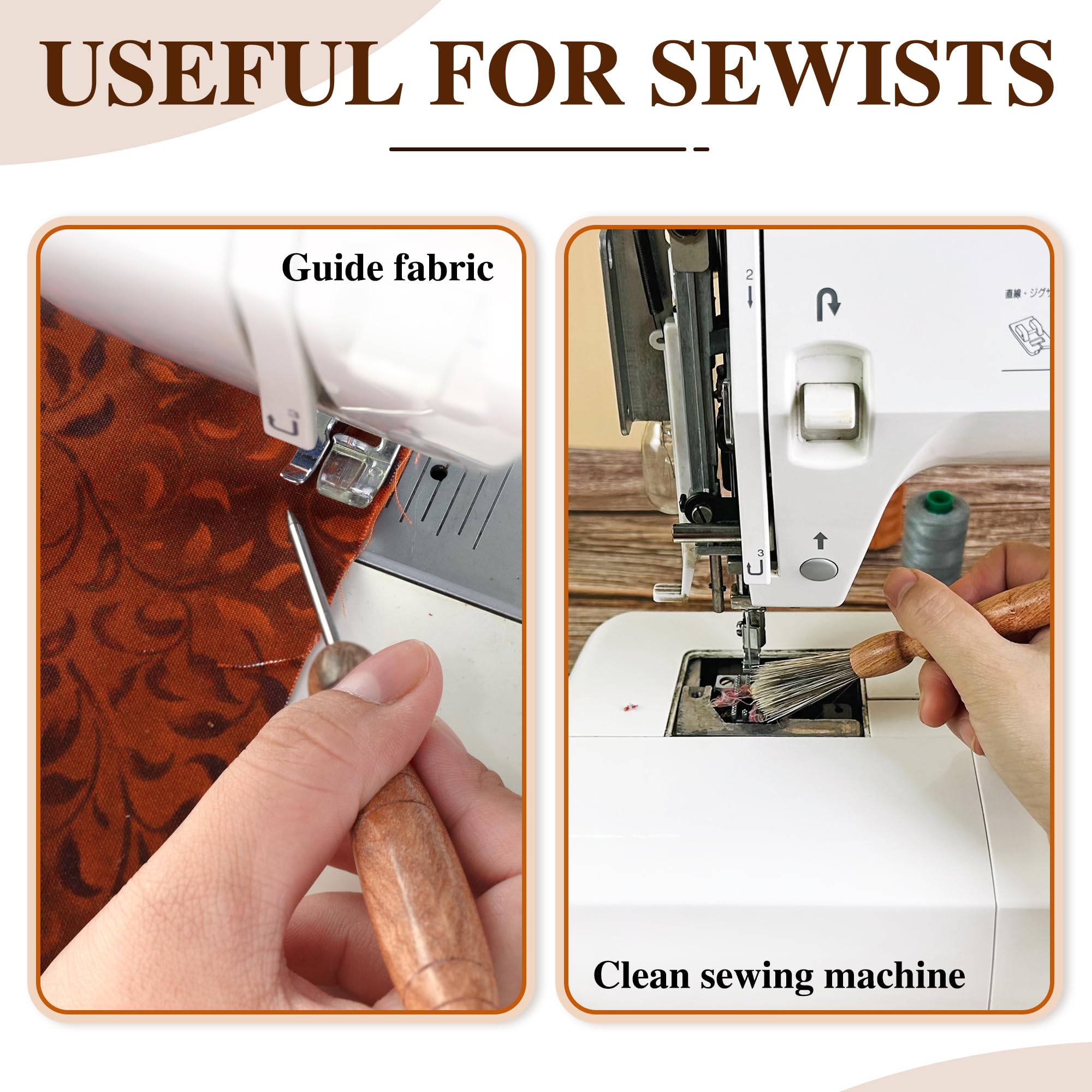 SAVINA Set 5 Holz-Nähwerkzeug – Nahttrenner, Nahtpresse, Stiletto, Basting Pin Tool, Reinigungsbürste – Premium-Hartholzgriffe für Quilten & Handnähen