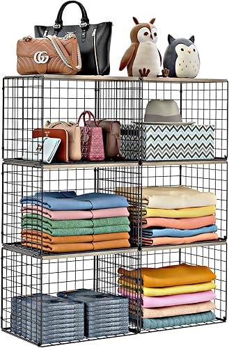 Miniatura 11 de Organizadores de armario ampliados y elevados y estantes de almacenamiento con tablero superior, juego de 3 estantes apilables para armario, cesta