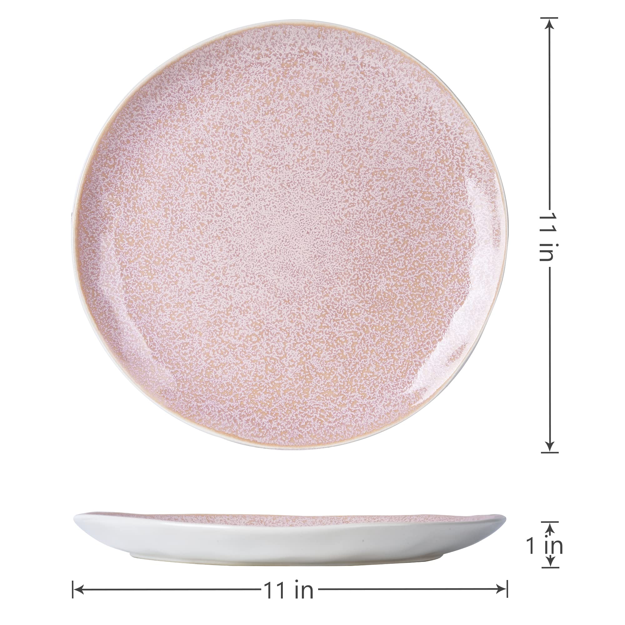 MIAMIO - Lot de 6 Assiettes 28 cm Grès Céramique – Grandes Assiettes pour Plats Principaux – Vaisselle Moderne Rose – Collection Lumera, Compatible Lave-vaisselle et Micro-ondes