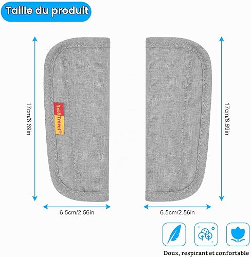 URAQT Car Seat Belt Pads, 2 Pack Baby Stroller Car Seat Strap Covers, Universal Harness Pads, Backpack Shoulder Pad, Multifunctional Seat Belt Pad Cover for Newborns Infants and Kids (Dark Grey) - 2
