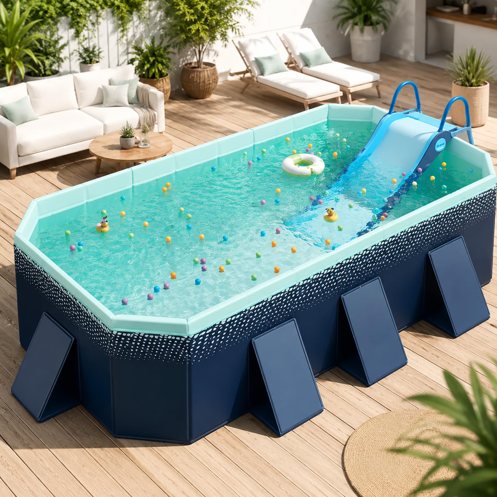 Grande Piscina Fuori Terra con Scivolo, Piscina Familiare da Giardino | Crea un Divertente Parco Acquatico con Struttura Stabile per Tutta la Famiglia(2.1m/82.6in)