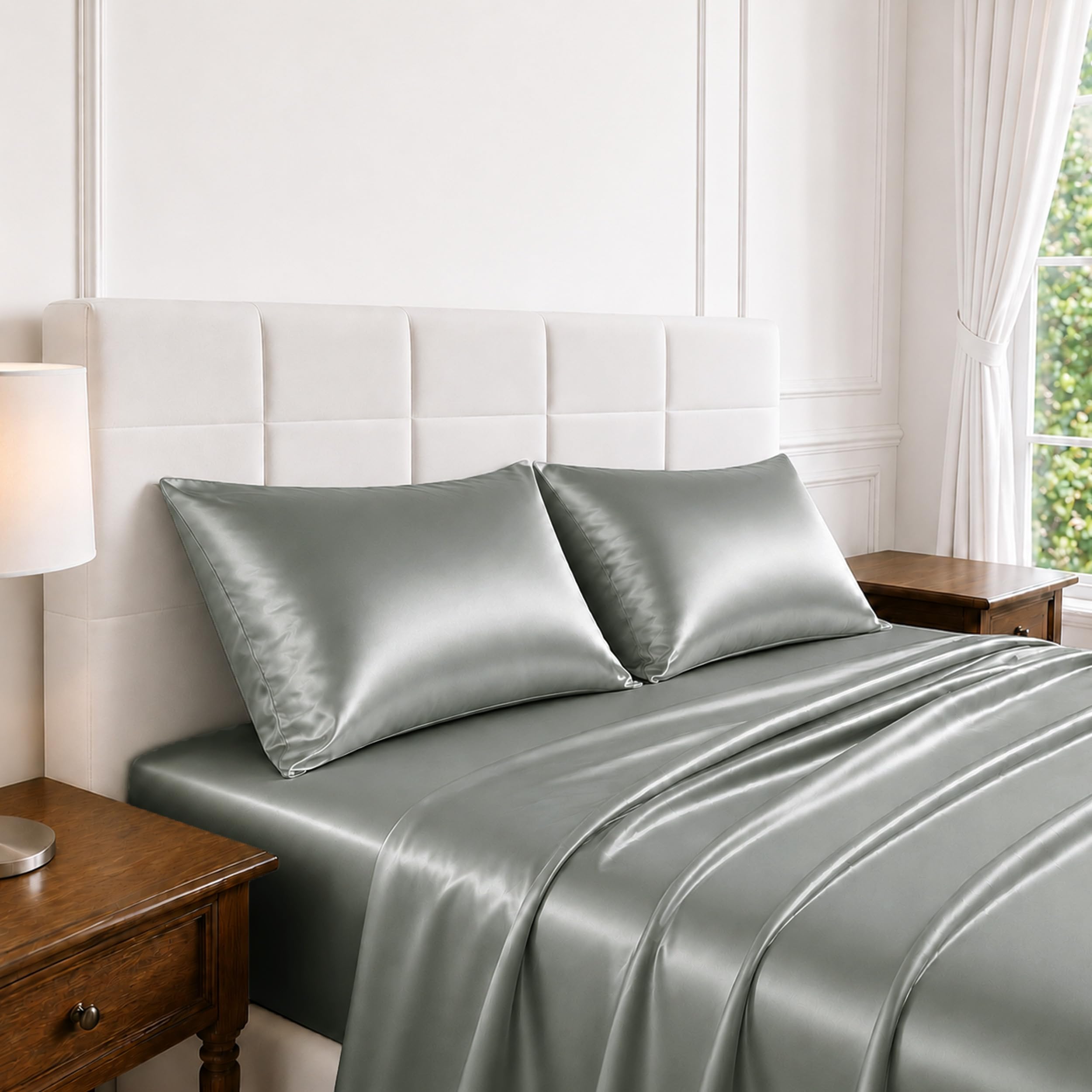 Silky Satin Sheet Set Twin Size 3 Piece Hair Care Bed Sheets Silver Grey