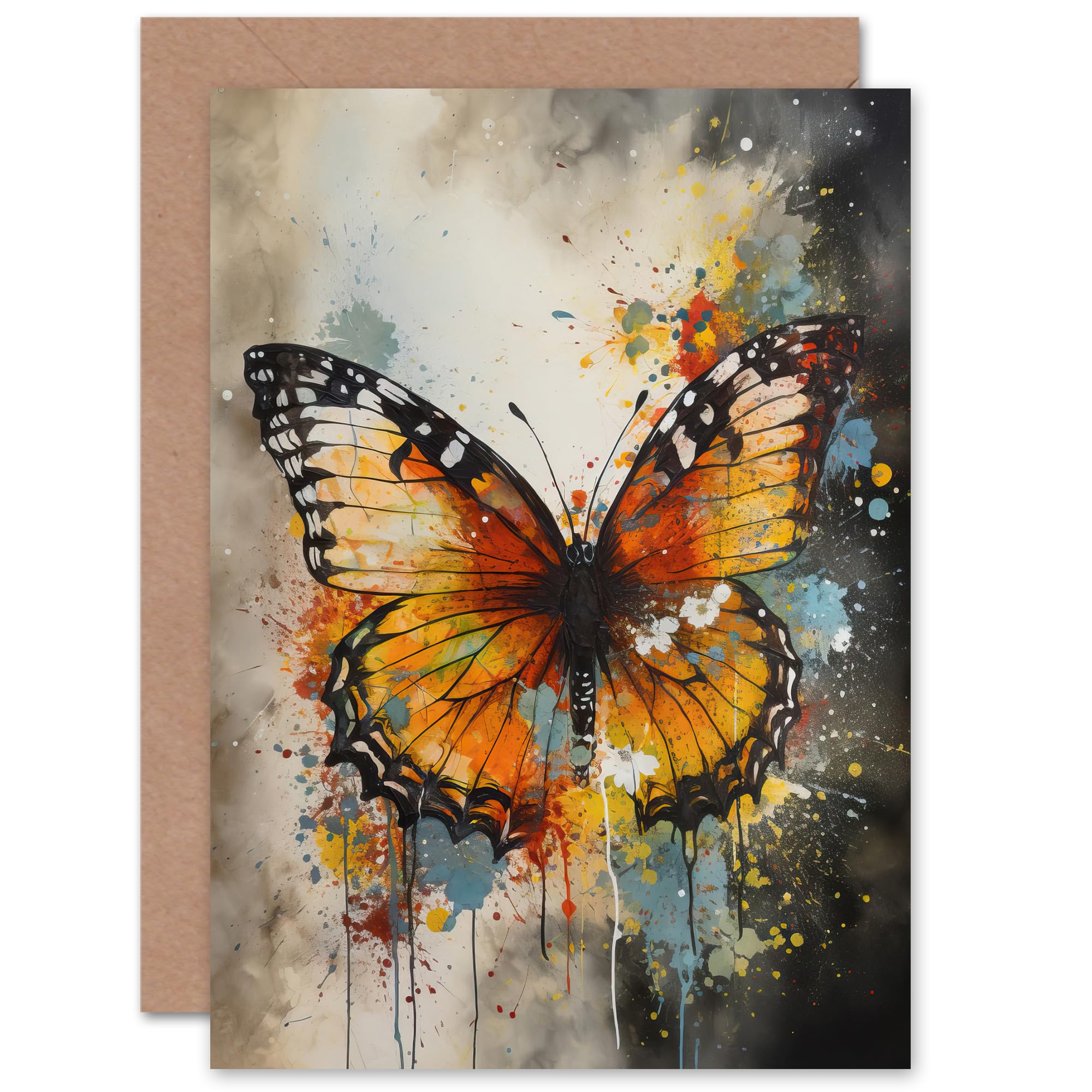 Artery8 Monarch Butterfly Watercolour for Wife Her Mum Sister Daughter Mom Gran Nan Birthday Thank You Congratulations Blank Art Greeting Card