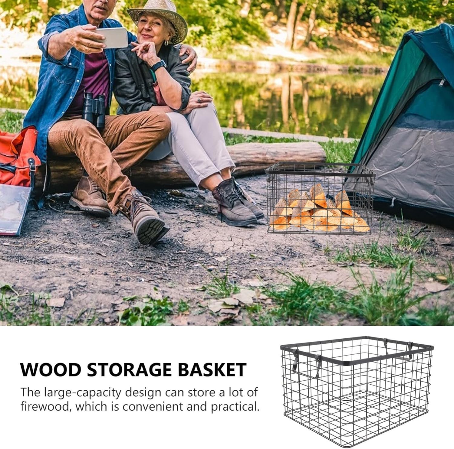 Didiseaon Firewood Log Rack Outdoor Rustic Iron Firewood Basket Storage Basket for Fireplace