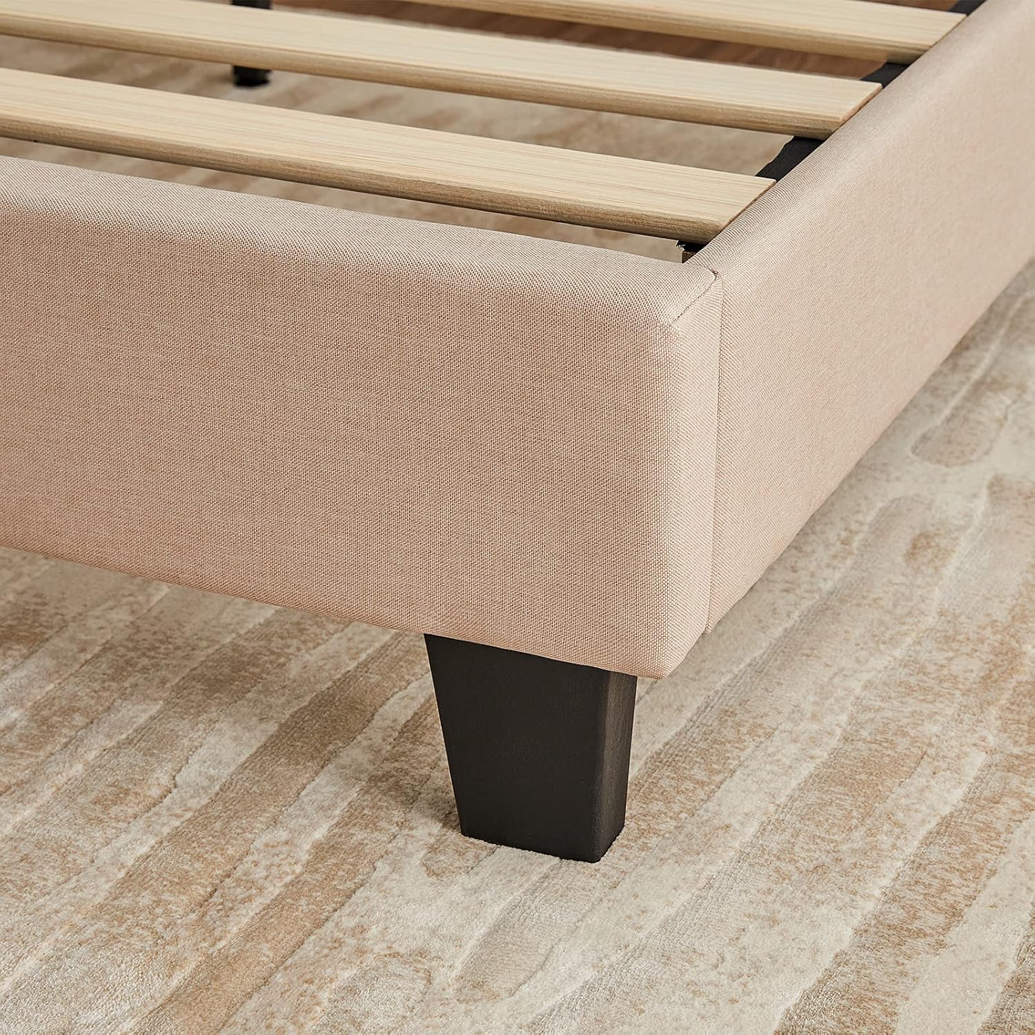 AMERLIFE Queen Bed Frame Upholstered Platform Bed with Adjustable Headboard - Button Tufted Mattress Foundation with Wooden Slat Support/No Box Spring Needed/Easy Assembly (Beige)