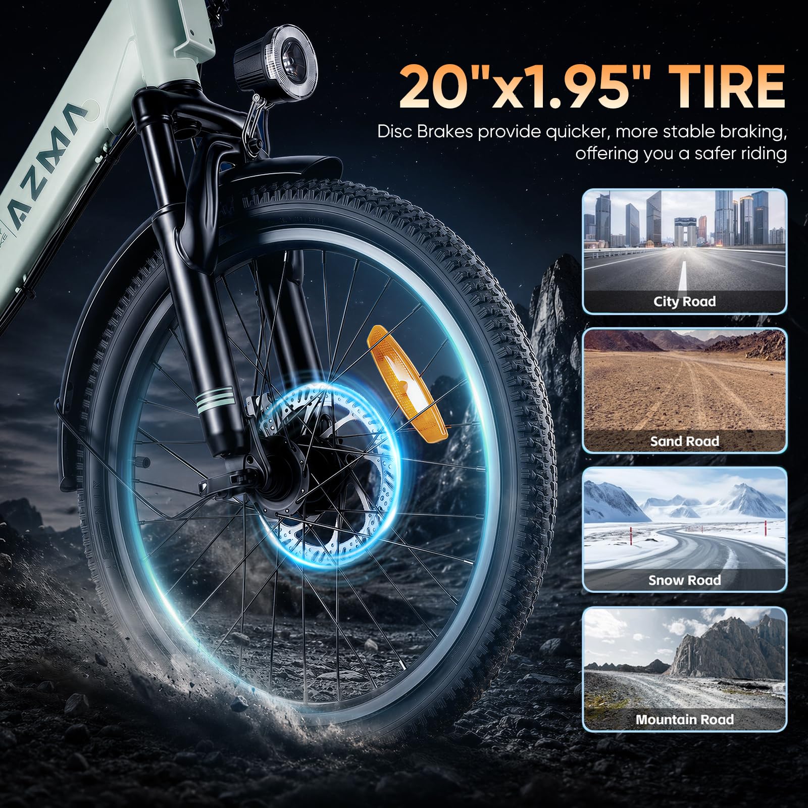 AZMA Bici Elettrica Pieghevole, 36V20.8Ah/15Ah Batteria Rimovibile, Autonomia di 100-150 Bicicletta Elettrica, 20" Fat Tire 7 Velocità Ebike Uomo Donna da per Montagna e Spiaggia
