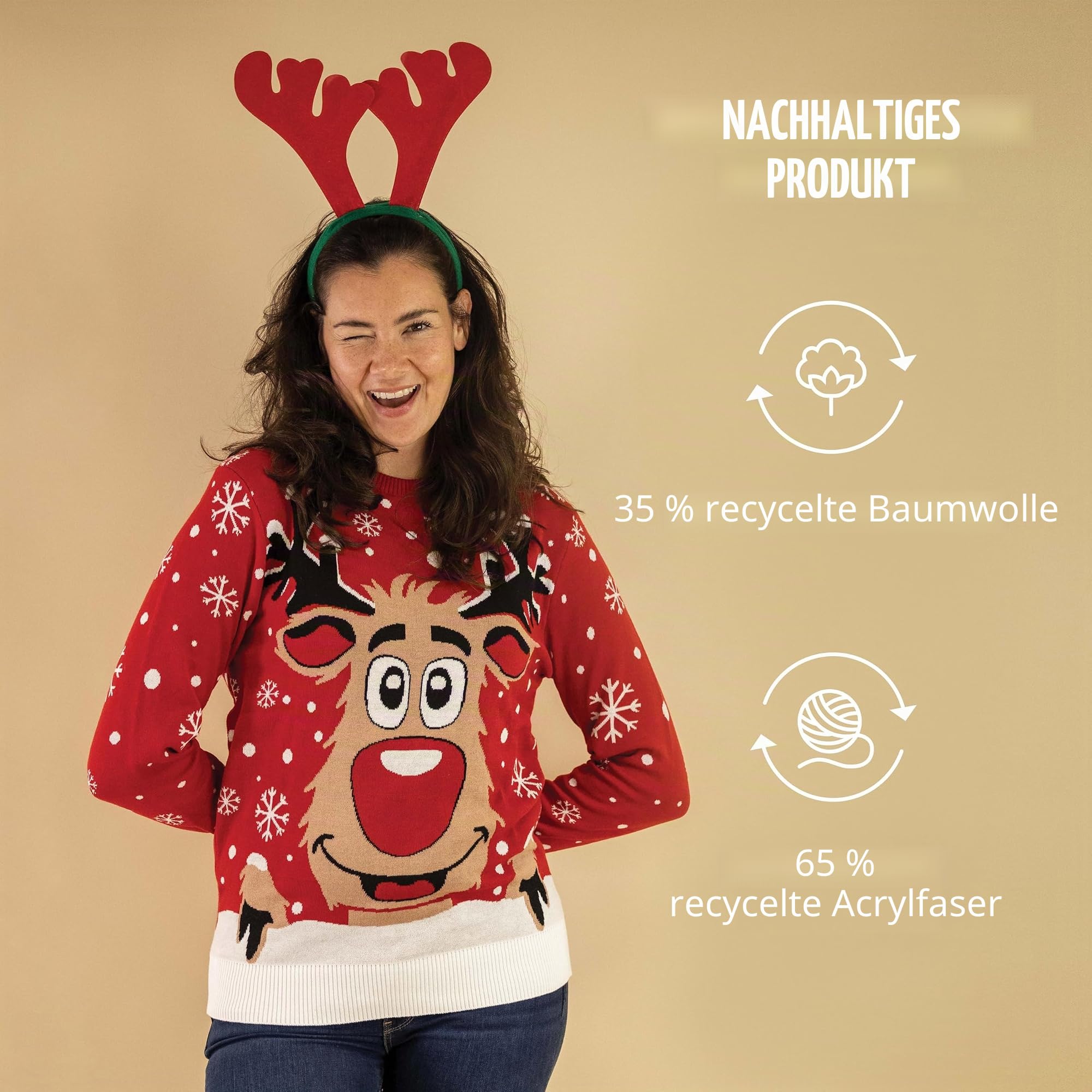 JAP Christmas - Lustiger Hässlicher Weihnachtspullover für Damen und Herren - Weihnachtspulli - Ugly Christmas Sweater - Rudolph