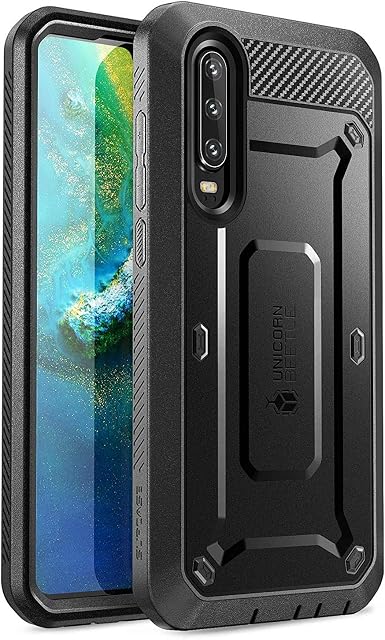 SUPCASE Huawei P30 Case, [Unicorn Beetle Pro Series] Full-Body Heavy Duty Holster Case with Built-in Screen Protector for Huawei P302019 Release (Black) - 6.1 inches