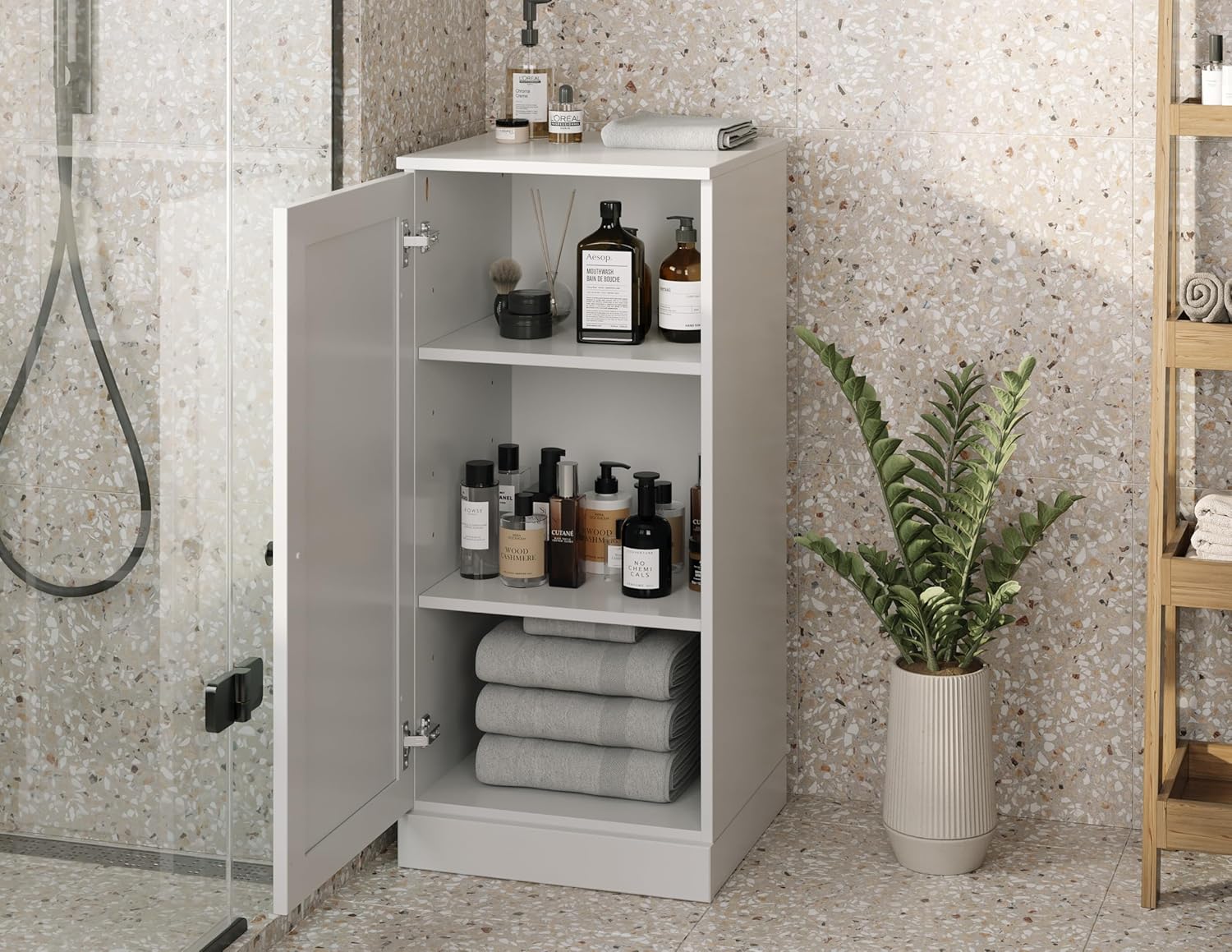 Palace Imports 100% Solid Wood 16.5" Wide Bathroom Storage Cabinet with Door & Adjustable Shelves (Shaker Door, White)