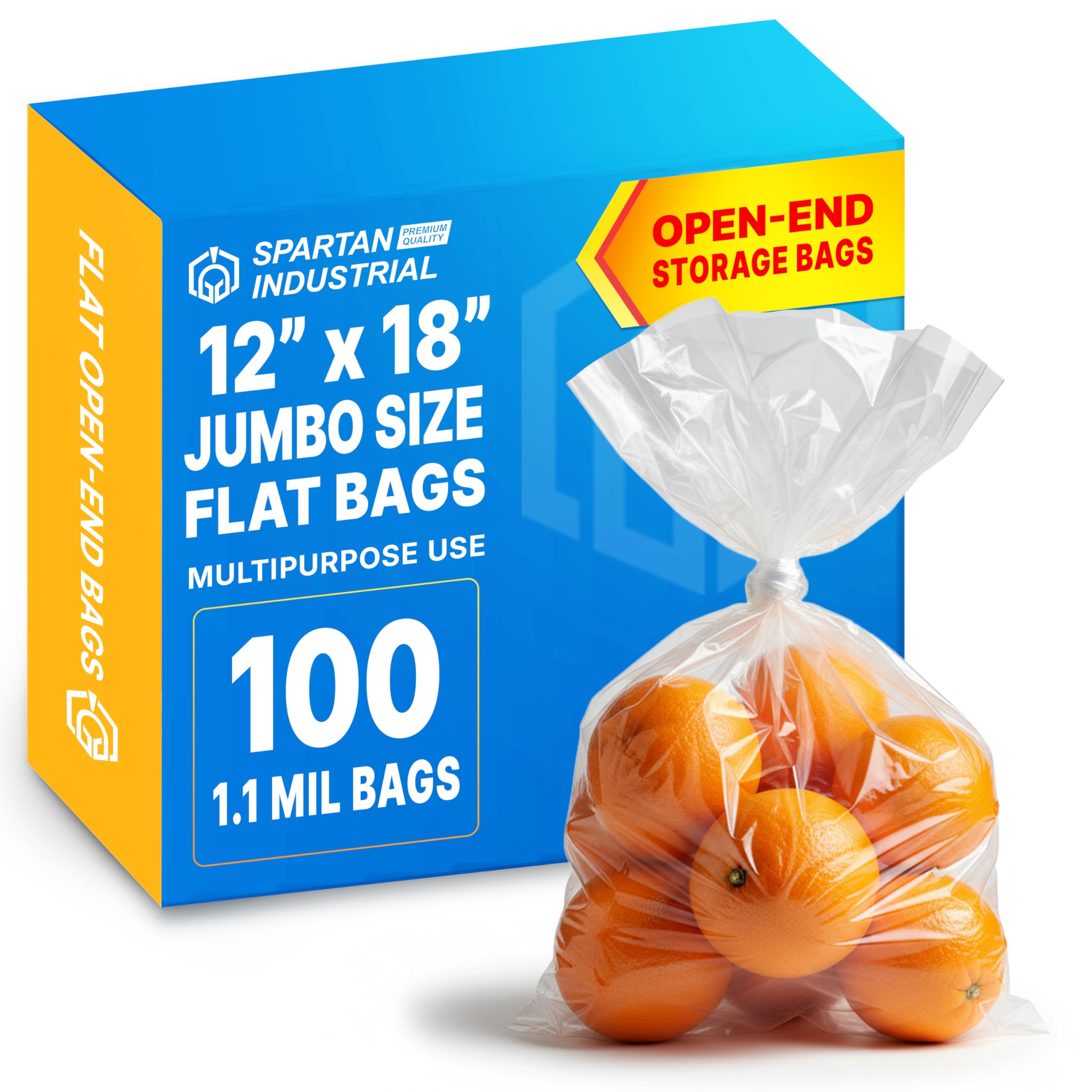 Photo 1 of 12" X 18" Open-End Flat Clear Poly Bags (100 Count) - 1.1 Mil Clear Plastic Bags for Packaging, Shipping, Storage - No Adhesive Strip - Spartan Industrial