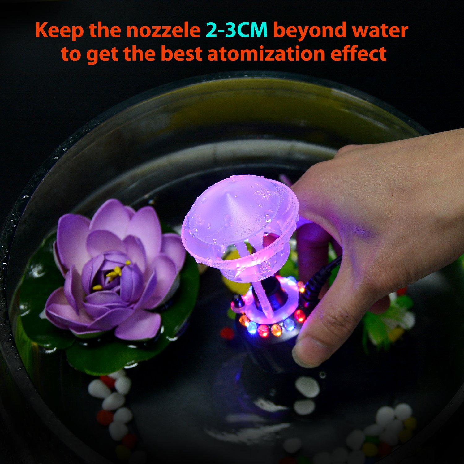 FITNATE 12 Luces LED Mist Maker Fogger con Protector contra Salpicaduras, Generador de Niebla, Atomizador de Aire, Fuente de Agua, Ideal para Decoración de Estanque, para Halloween y Otro Festival