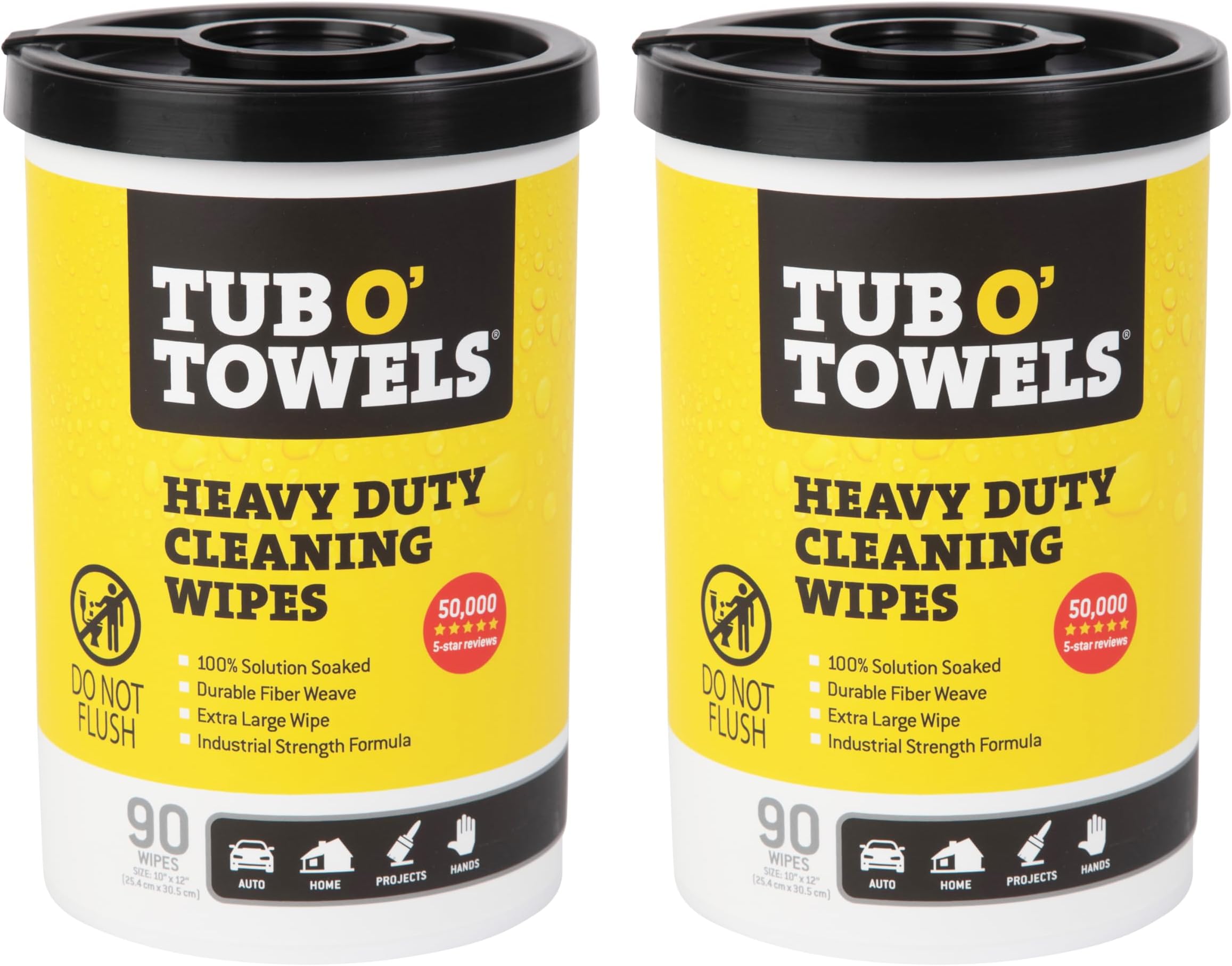 - Heavy-Duty Multi-Surface Cleaning Wipes, 10" x 12", 90 Count Canister, Removes Grease, Grime, Tough Stains, Durable Disposable Wipes for Home, Garage, Outdoor Cleaning Tasks, 2-Pack