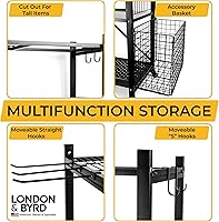 Vista 6 de London & Byrd - No Assembly - Home Gym Storage Rack. Steel Construction, Heavy Duty Wheels, with Basket and Hooks. Great for Home Gym Equipment