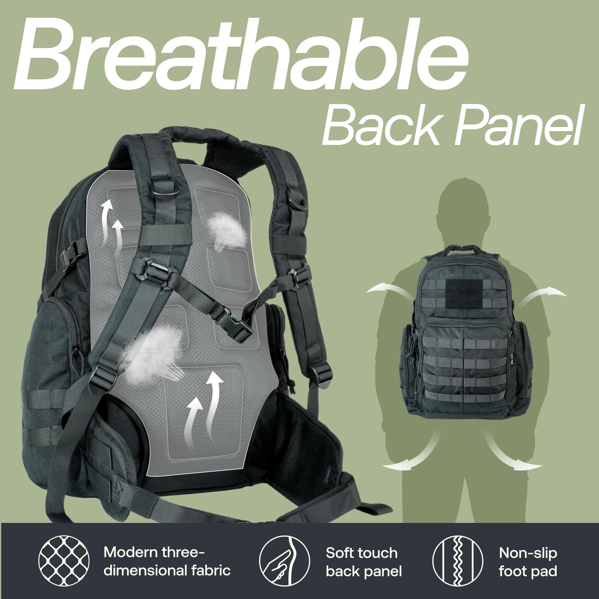 Huntex 40L Tactical Backpack for Men and Women in Black - Military Style for Hunting, Hiking & Travel Combat Backpack - Outdoor Tactical Backpacks & Sport Mochila Tactica