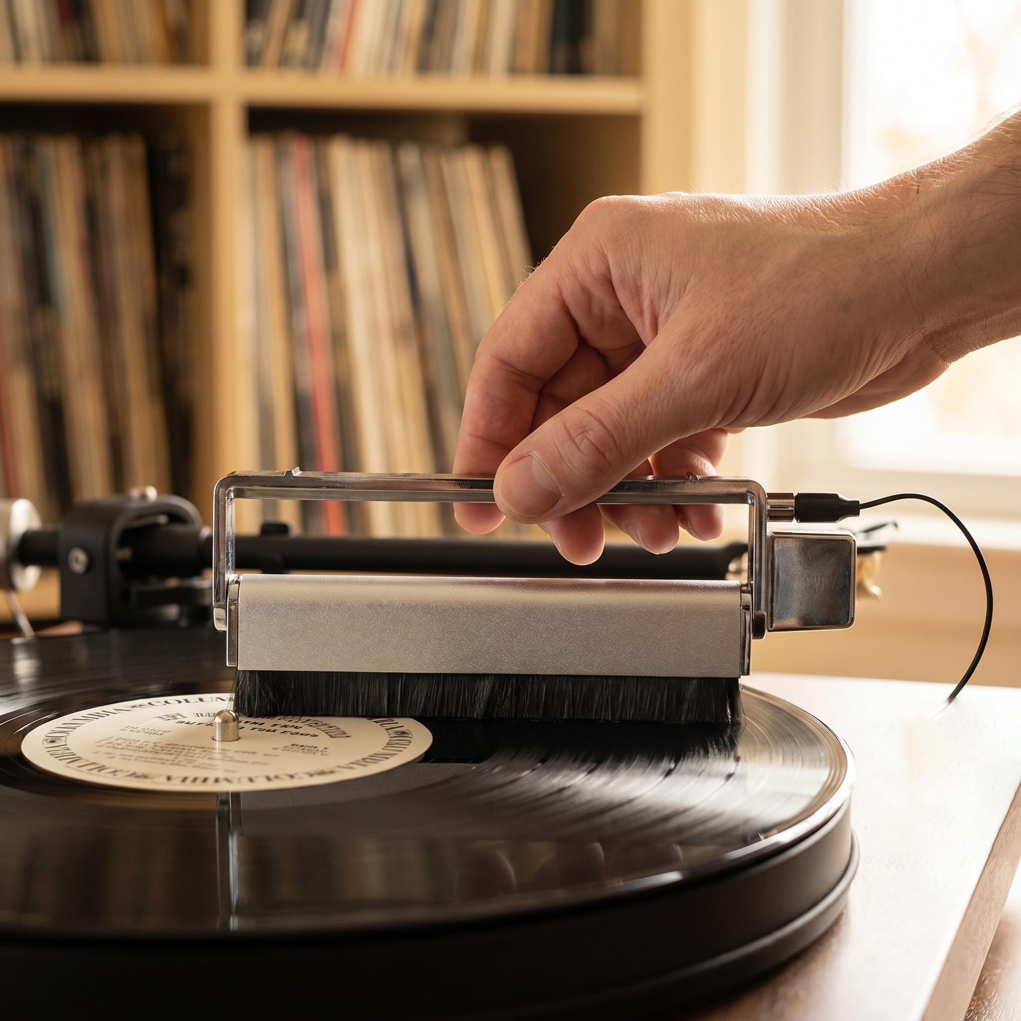 Cepillo De Limpieza De Vinilo De Fibra De Carbono, Limpiador De Discos Con Cable De Conexión A Tierra De 1 M, Cepillo Antiestático, Elimina La Estática, El Polvo Y La Suciedad, Para Tocadiscos