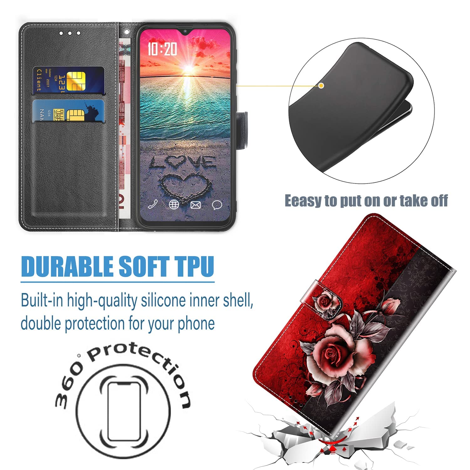 Housse étui Wiko View 5 Plus - Portefeuille Flip Cover - Motif Fleurs - Noir Et Blanc