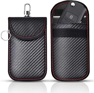 leiwo Faraday Key Fob Protector, 2 Pack Key fob Signal Blocker, Faraday Pouch for car Keys,Car RFID Signal Blocking Anti-Theft Carbon Fiber Key Fob Protector, black