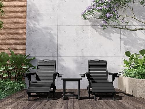 Miniatura 2 de Silla plegable Adirondack con otomana retráctil, resistente a la intemperie, silla de patio con 2 portavasos, silla de jardín al aire libre (negro)
