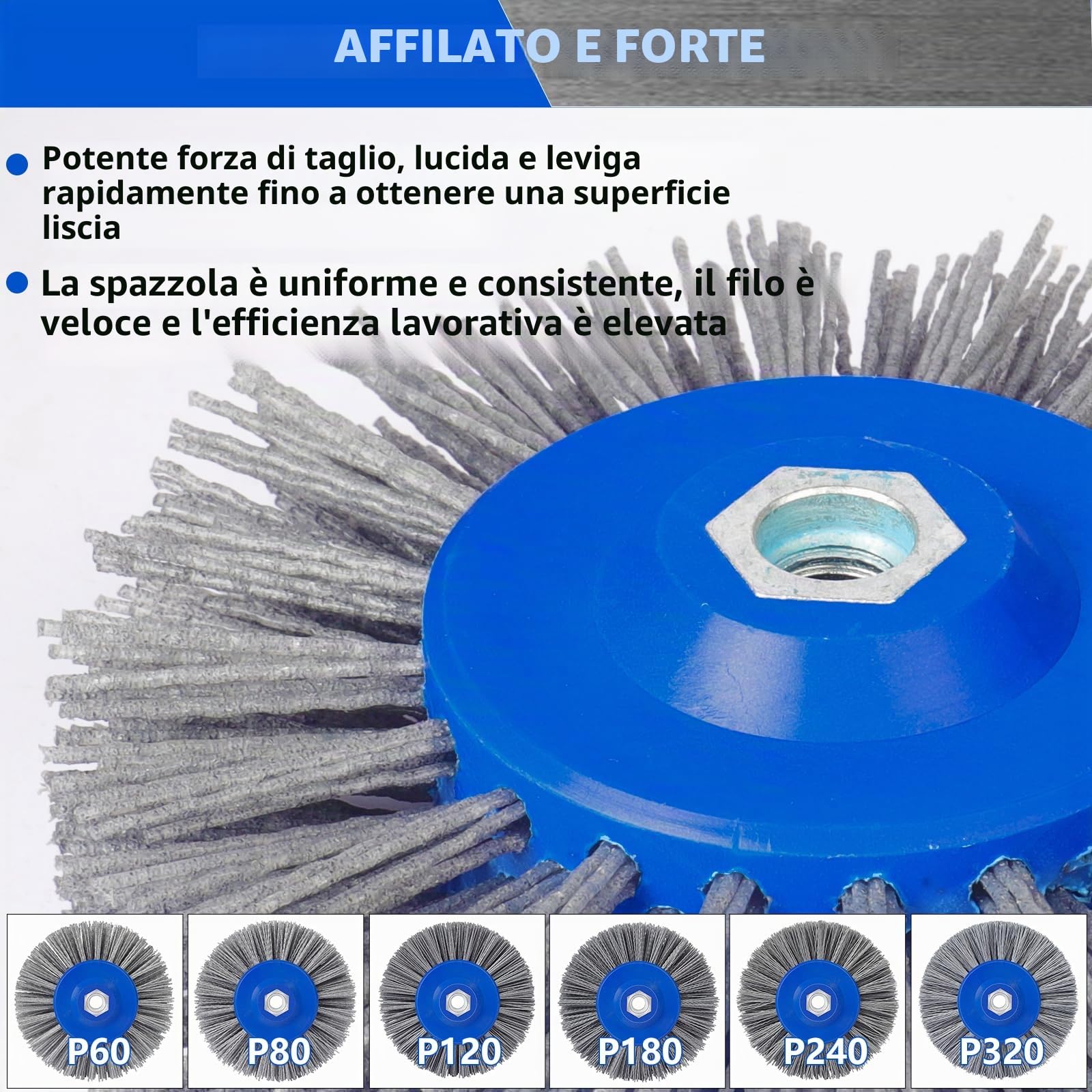 Spazzola Abrasiva Grana 60 Nylon Da 150mm Trafilatura Lucidatura Macchina Lucidatrice Satinata Setole M14