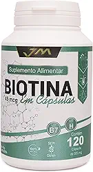 Biotina Pura 120 Capsulas Vitamina B7 JM Suplementos - Cabelo Pele Unha Vitamina Para Homens e Mulheres Firmeza
