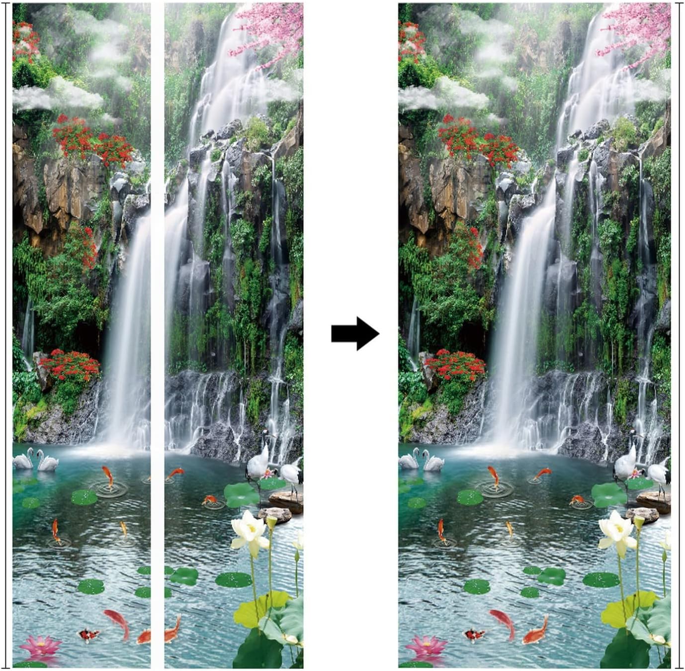 A.Monamour 3D Door Stickers for Interior Doors Waterfall with Fish in Pond Nature Scenery Vinyl Removable Self Adhesive Door Poster Wallpaper Mural Decals for Bedroom Office Bathroom 95 x 215 cm
