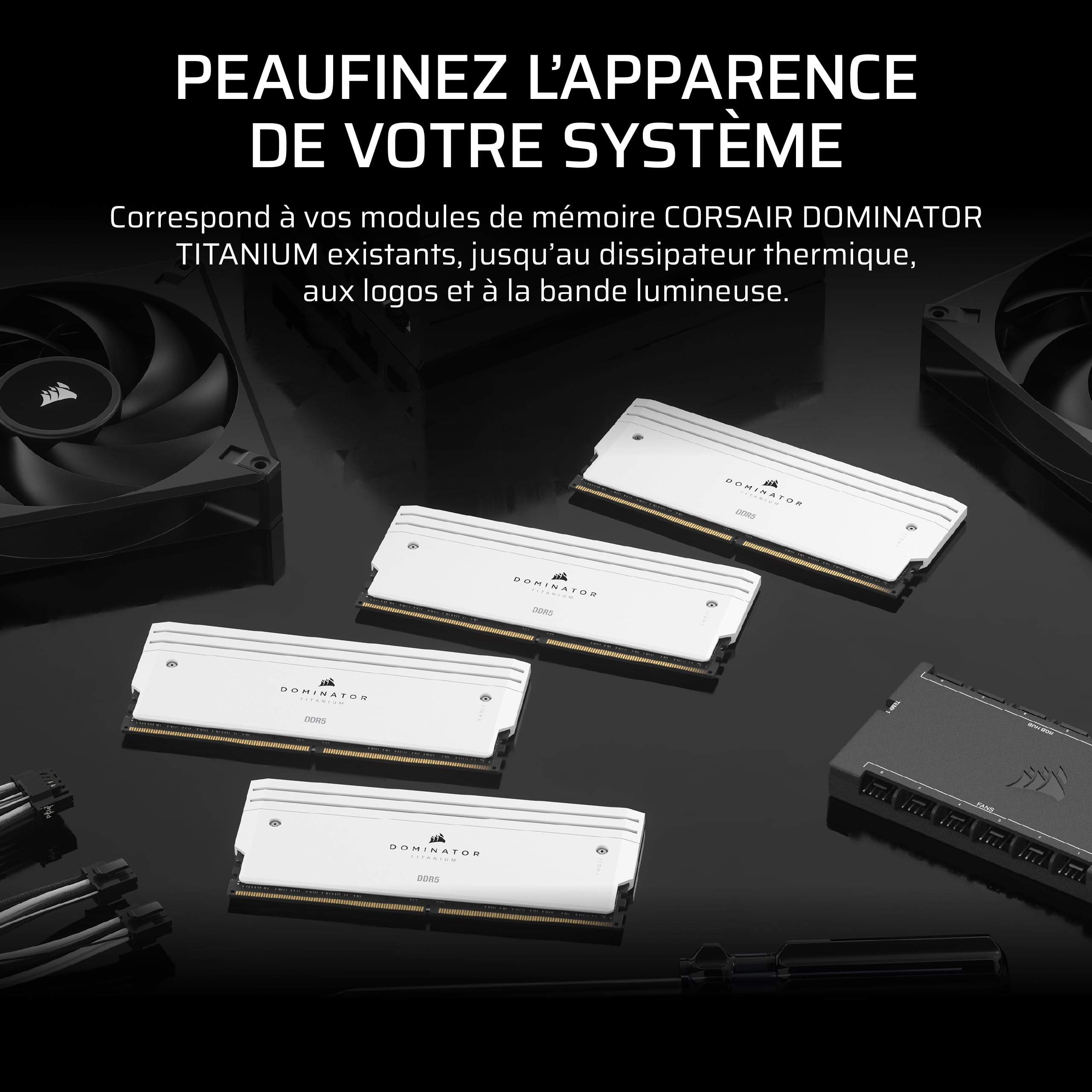Corsair Dominator Titanium DDR5 RGB Kit d'Amélioration de La Lumière – 2X Modules – 0 Go RAM – Corsair Compatible avec l'iCUE – Noir
