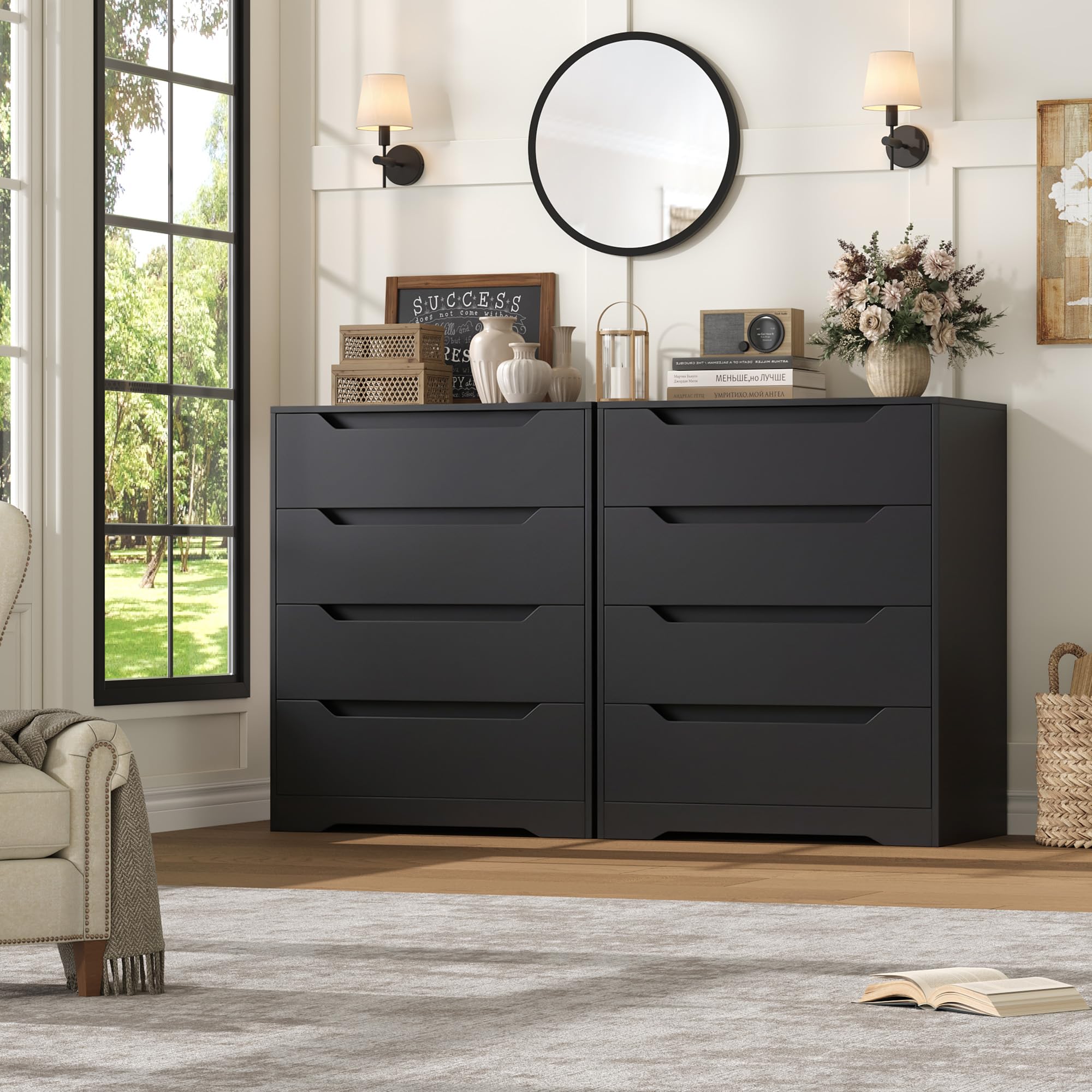 dresser with cut out handles Aiho 6 Drawer Dresser with Cutout Handles, Wood Storage Cabinet for Bedroom, Black