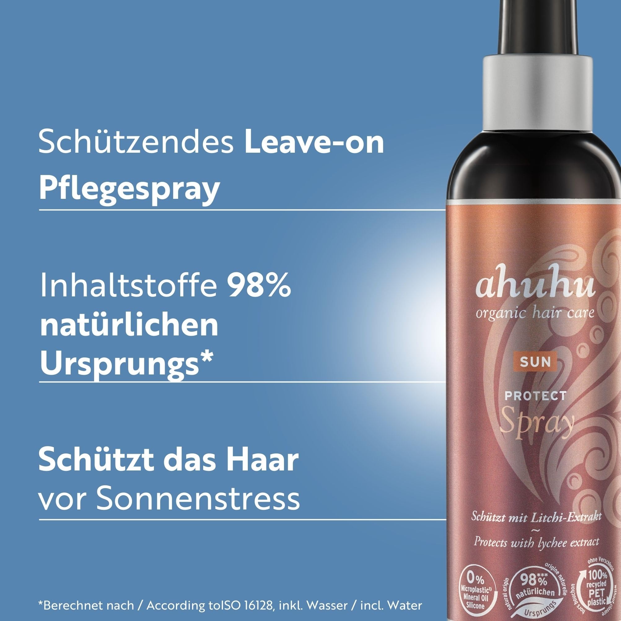ahuhu Sun Protect Spray (200ml) | Schützendes Leave-on Pflegespray mit Bio-Kokoswasser und Litschi-Extrakt zum Schutz vor Chlor