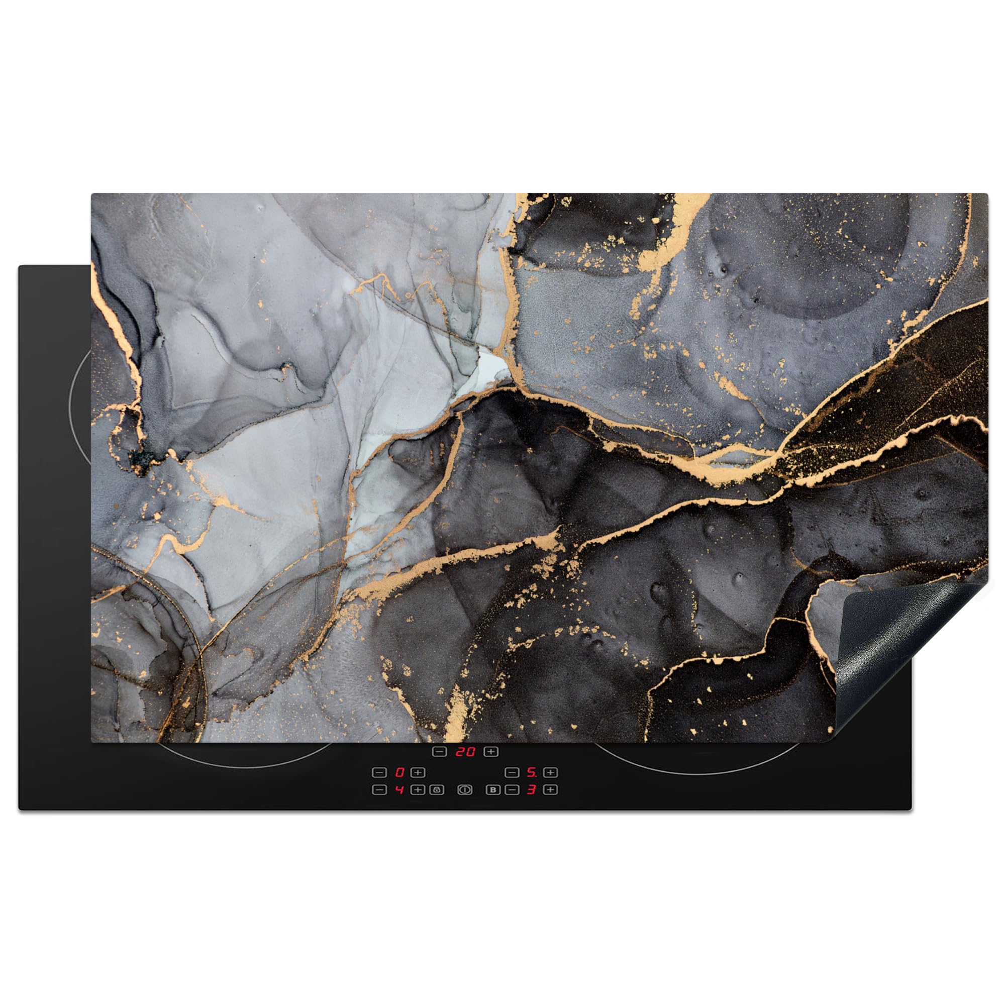 KitchenYeah© Induction Hob Cover Protector Mat 20.3"x32.7" / 83x51.5 cm Kitchen Universal Ceramic Covers for Electric Cookers Vinyl Marble - Abstract - Gold - Grey — image 1