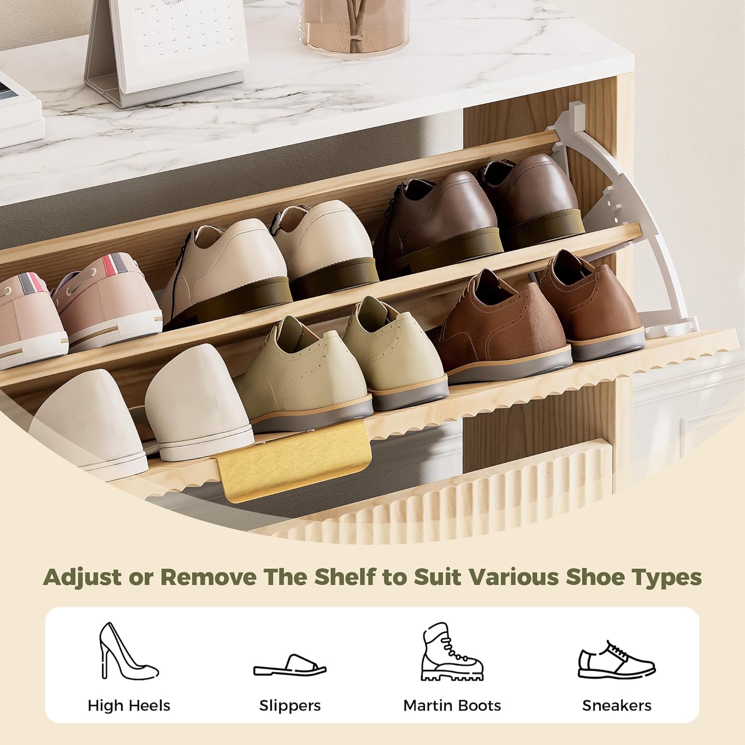 IRONCK Fluted Shoe Cabinet Storage for Entryway with 3 Flip Drawers, Hidden Shoes Storage Cabinet, Narrow Shoe Rack Cabinet, Freestanding Slim Shoe Organizer Cabinet, Wood - Image 3