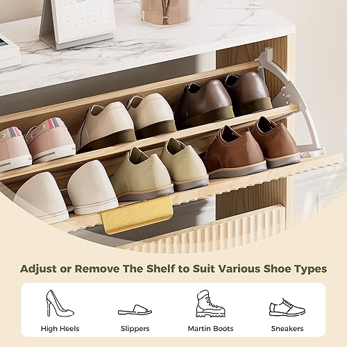 Miniatura 5 de IRONCK Armario de almacenamiento de zapatos con 3 cajones abatibles, armario de zapatos estriado para entrada, organizador de zapatos de madera para