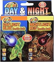 Zoo Med Day & Night Reptile Bulb Combo Pack - 60W Blue Daylight & Red Night Heat Lamps for Terrariums