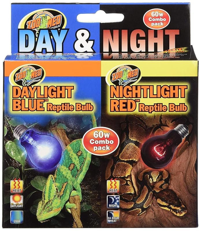 Lâmpadas de aquecimento para terrário Zoo Med Day & Night Reptile Bulb Combo Pack azul e vermelha, 60 W, pacote com 2