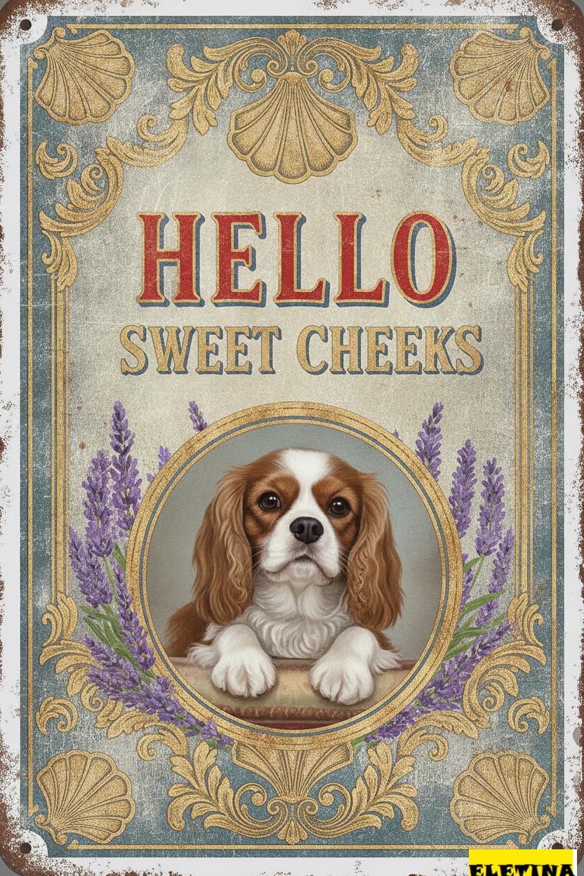 Hello Sweet Cheeks Cocker Spaniel Tin Sign, 8x12 Inch