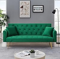 Vista 9 de Sofá cama moderno de terciopelo de 72 pulgadas, sofá cama plegable convertible con 3 respaldos ajustables, sofá biplaza reclinable copetudo