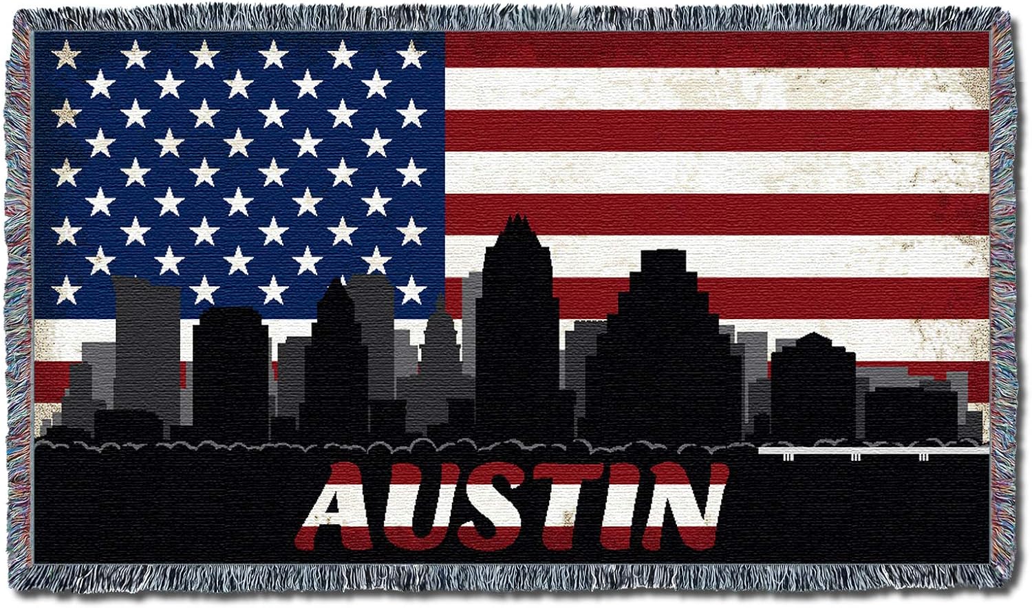 Pure Country Weavers Texas - Austin - City American Flag Blanket - Gift Tapestry Throw for Back of Couch or Sofa - Woven from Cotton - Made in the USA (61x36)
