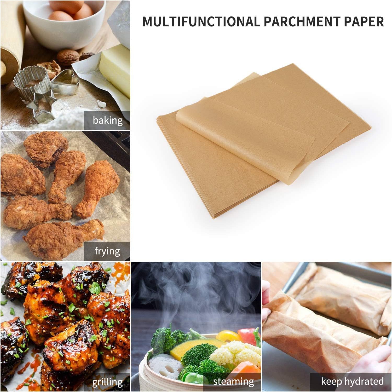SMARTAKE 16x24 Inches Parchment Paper Baking Sheets, 100 Pcs Non-Stick Precut Baking Parchment, Suitable for Baking Grilling Air Fryer Steaming Bread Cup Cake Cookie and More (Unbleached): Home & Kitchen